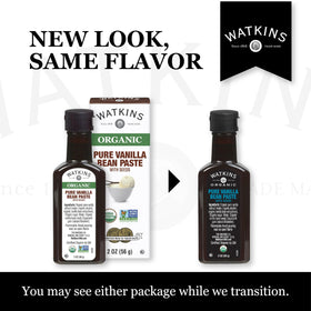 Pour-ready Watkins vanilla paste bottle showing a smooth, controlled pour.