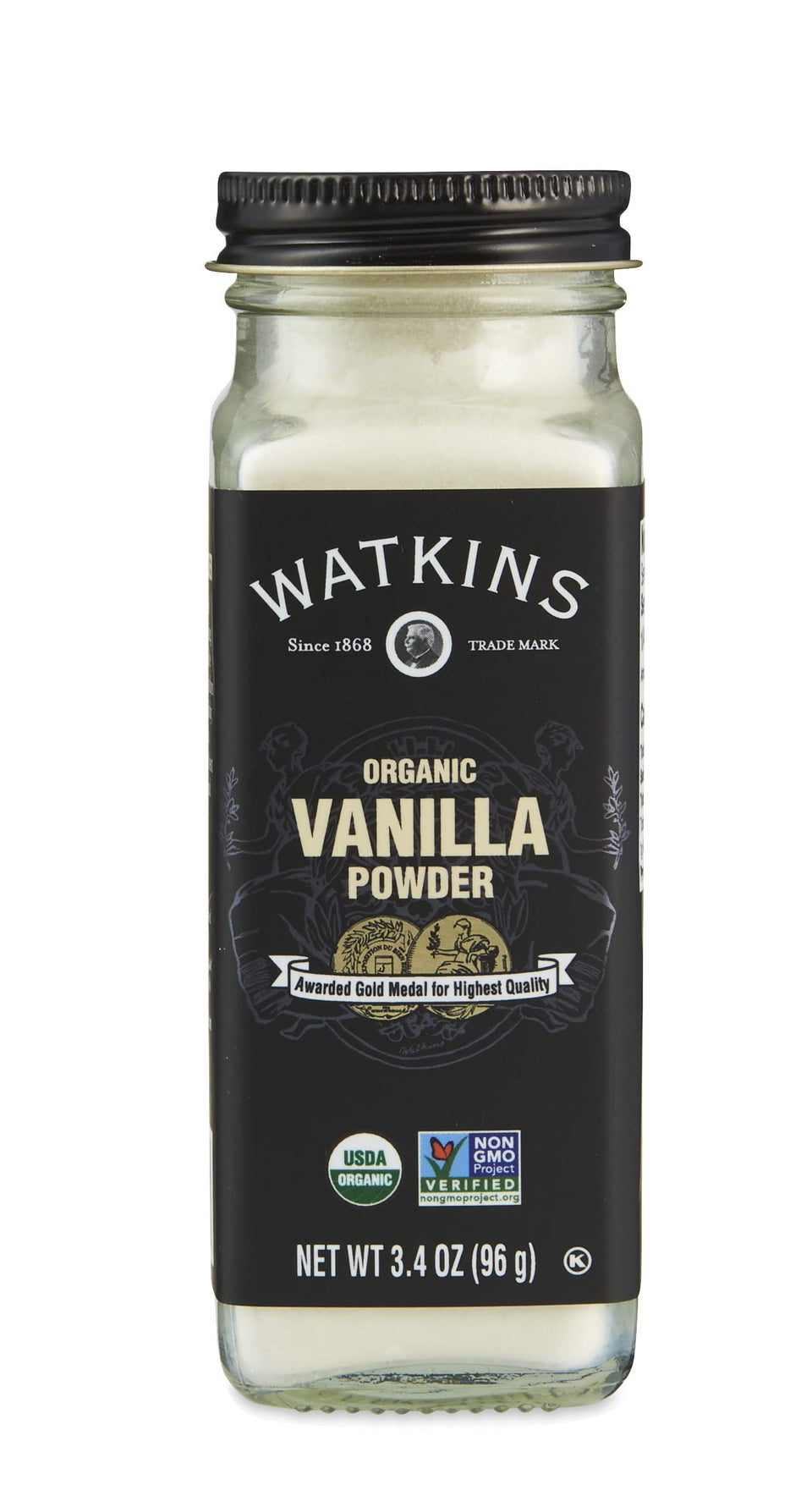 Watkins Organic Vanilla Powder jar, ideal for baking desserts.