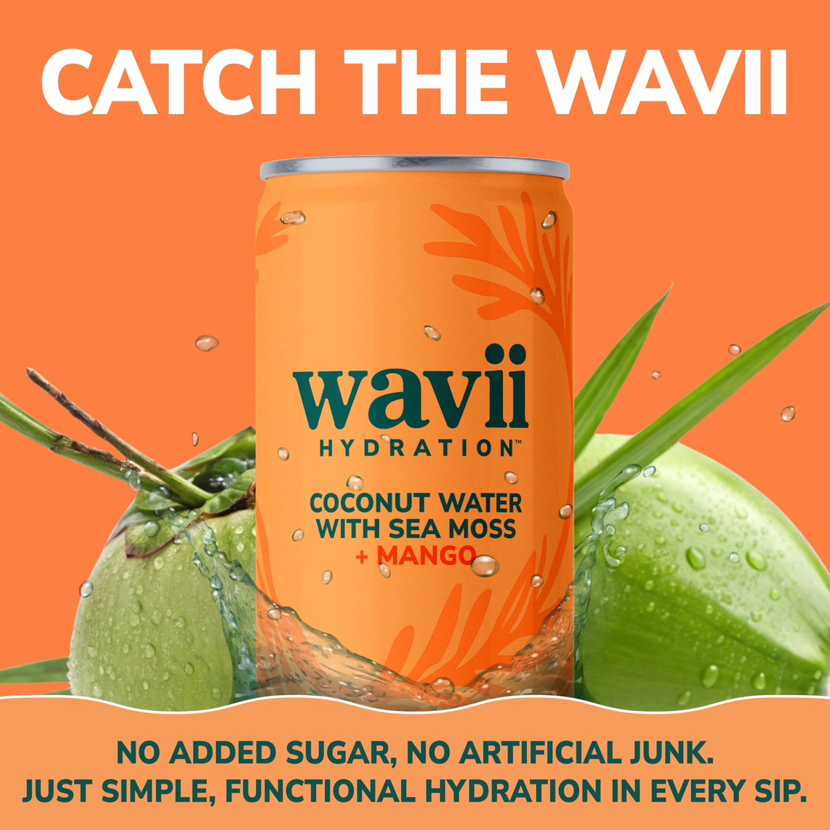 Wavii 12-pack cans on shelf for convenient daily hydration.