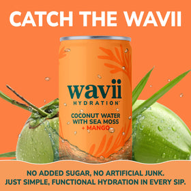 Wavii 12-pack cans on shelf for convenient daily hydration.
