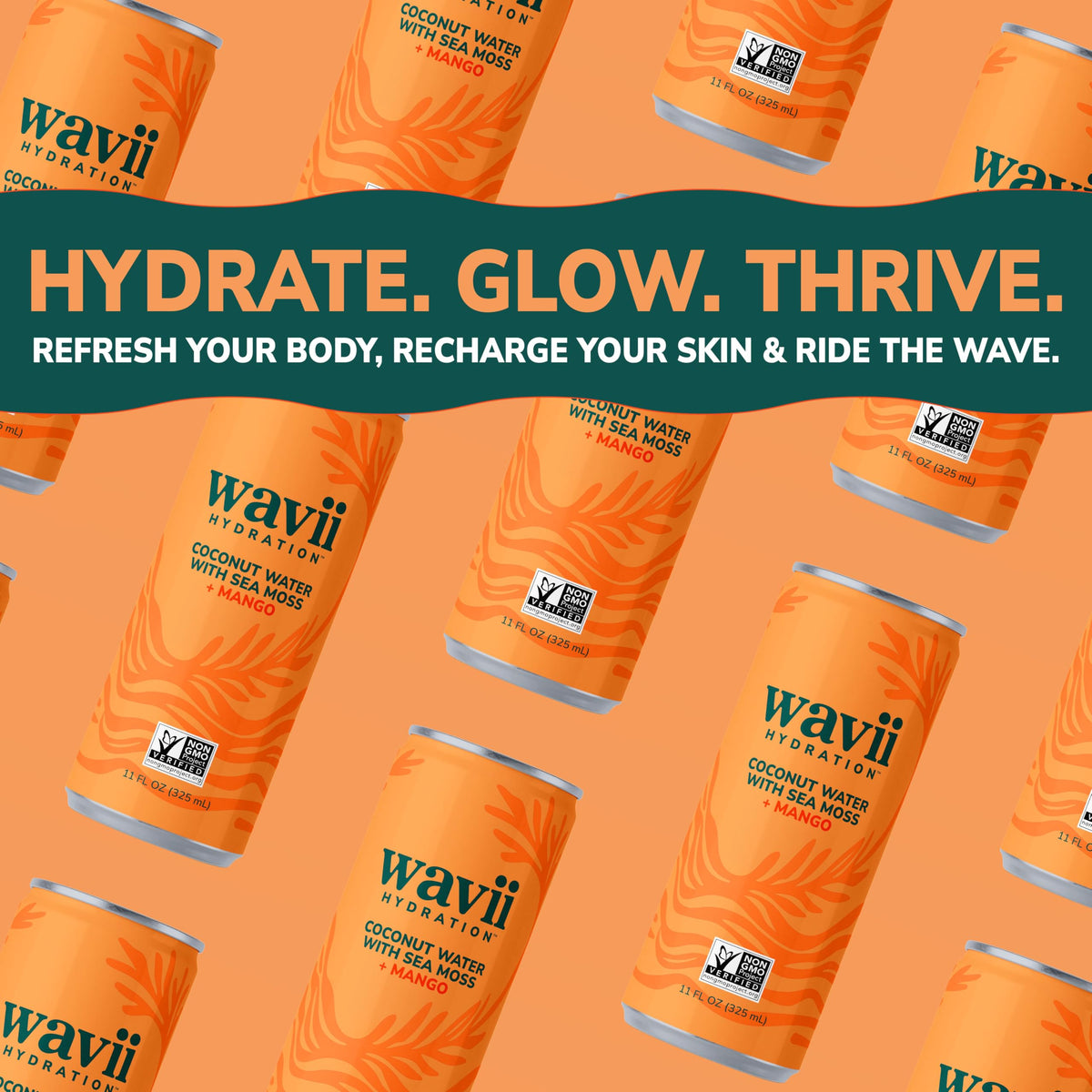 Chilled Wavii can tilted to reveal mango flavor and tropical notes.