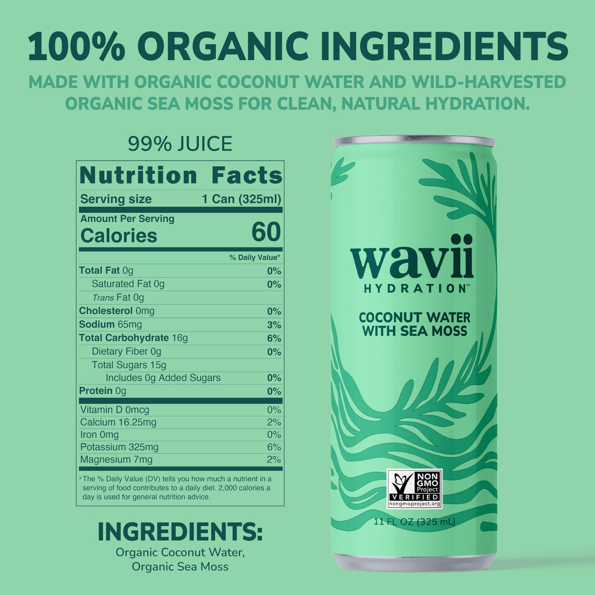 Wavii coconut water sea moss glass pour presents chilled serving idea.