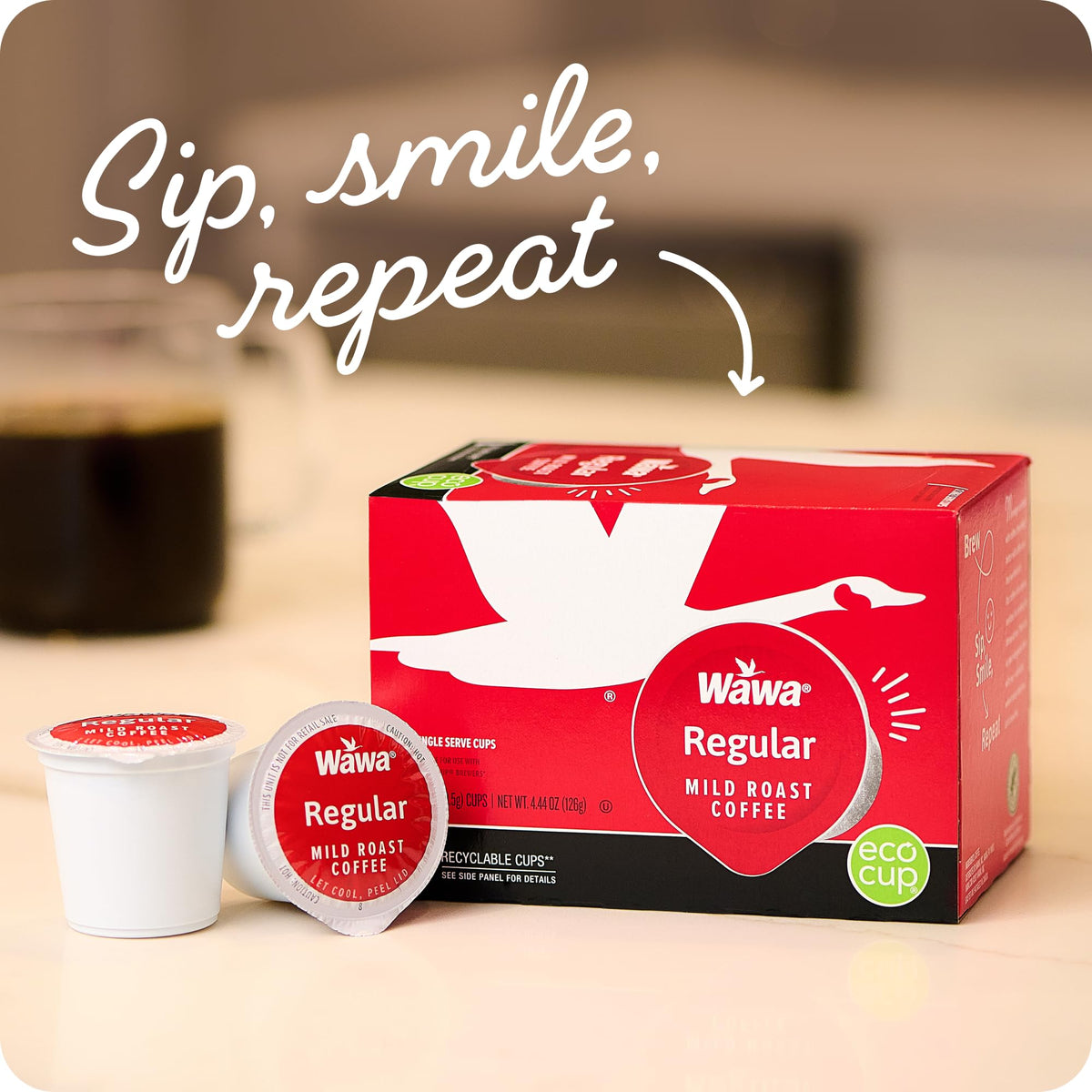 Wawa Mild Roast coffee cup steaming, inviting warm comfort in every sip.