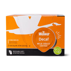 Wawa Mild Roast Decaf pods in a box, ideal for a smooth morning or evening cup.
