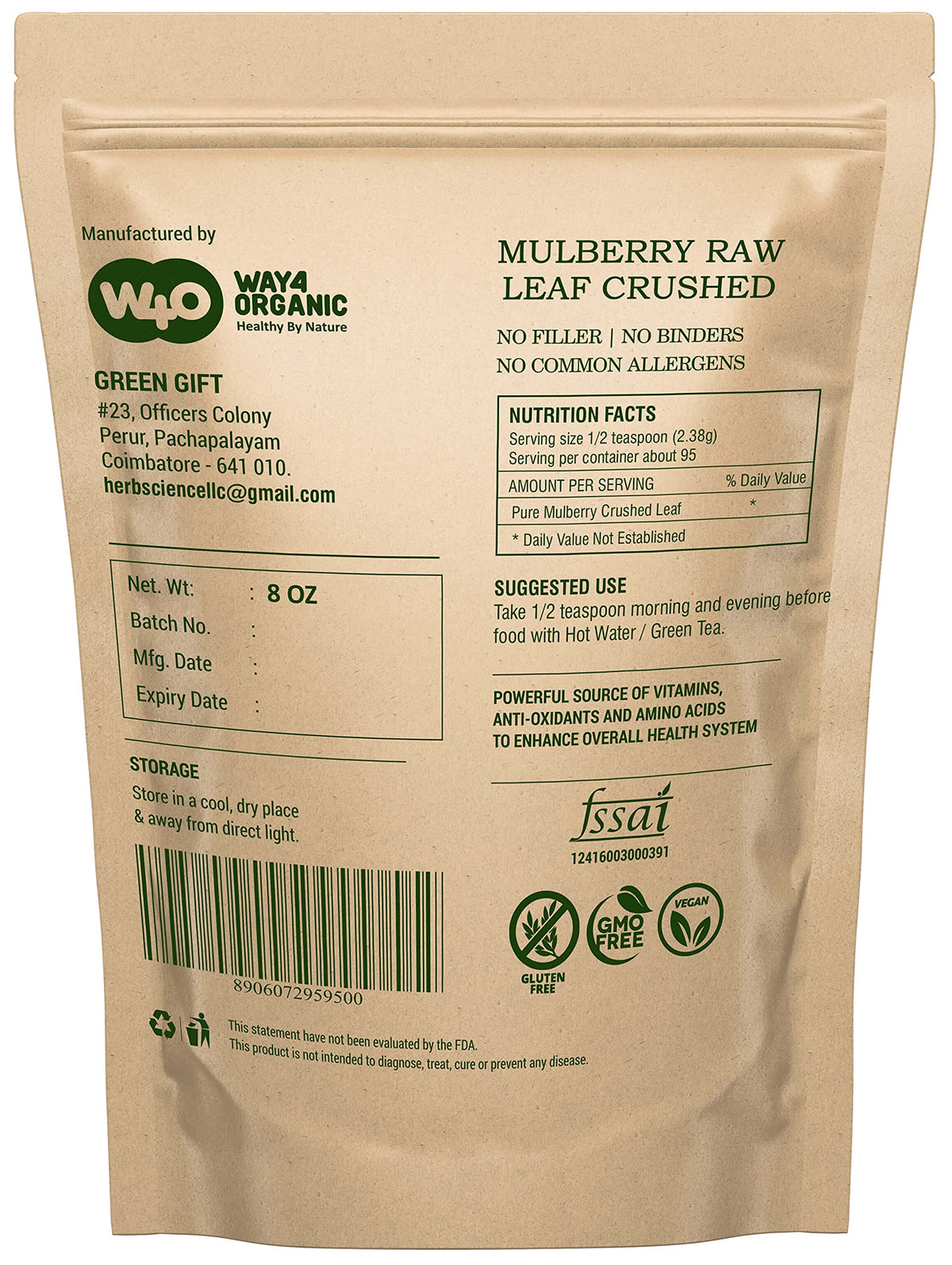 WAY 4 ORGANIC W4O mulberry leaf tea in a cup with warm amber infusion