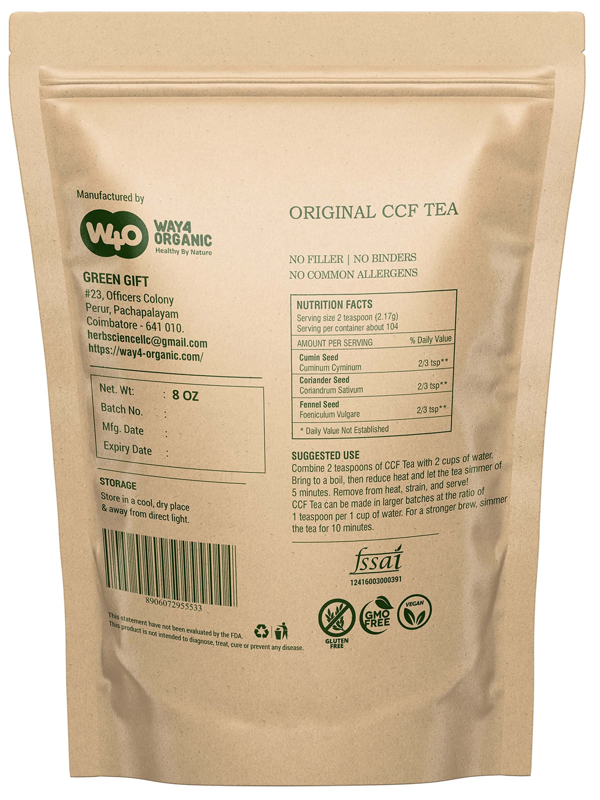 WAY 4 ORGANIC W4O CCF Tea being prepared with two teaspoons in two cups water
