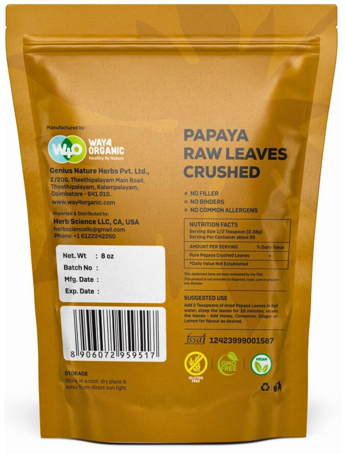 WAY 4 ORGANIC W4O papaya leaf tea cup steeping with fragrance.