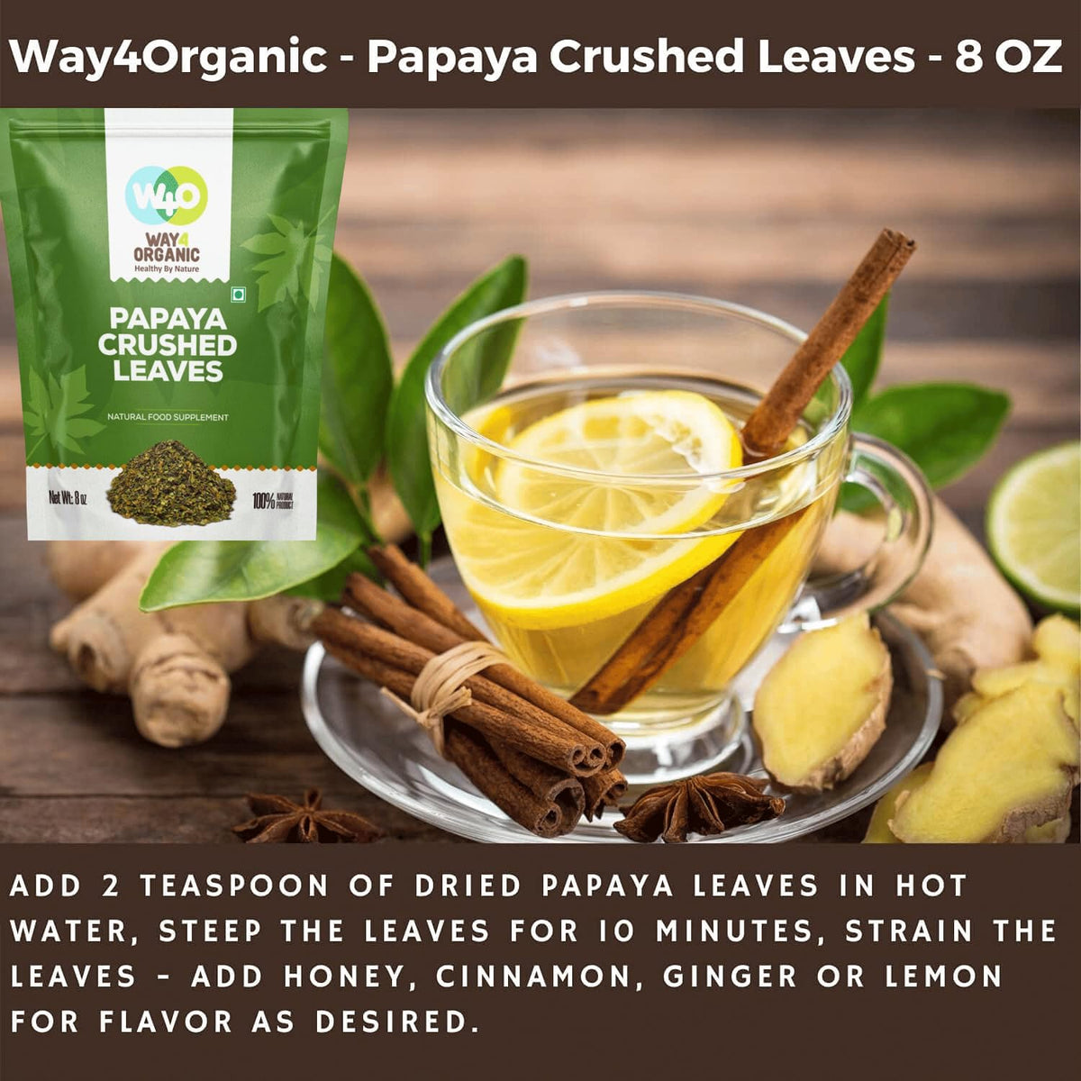 WAY 4 ORGANIC W4O steeped tea in a glass with rich amber color.