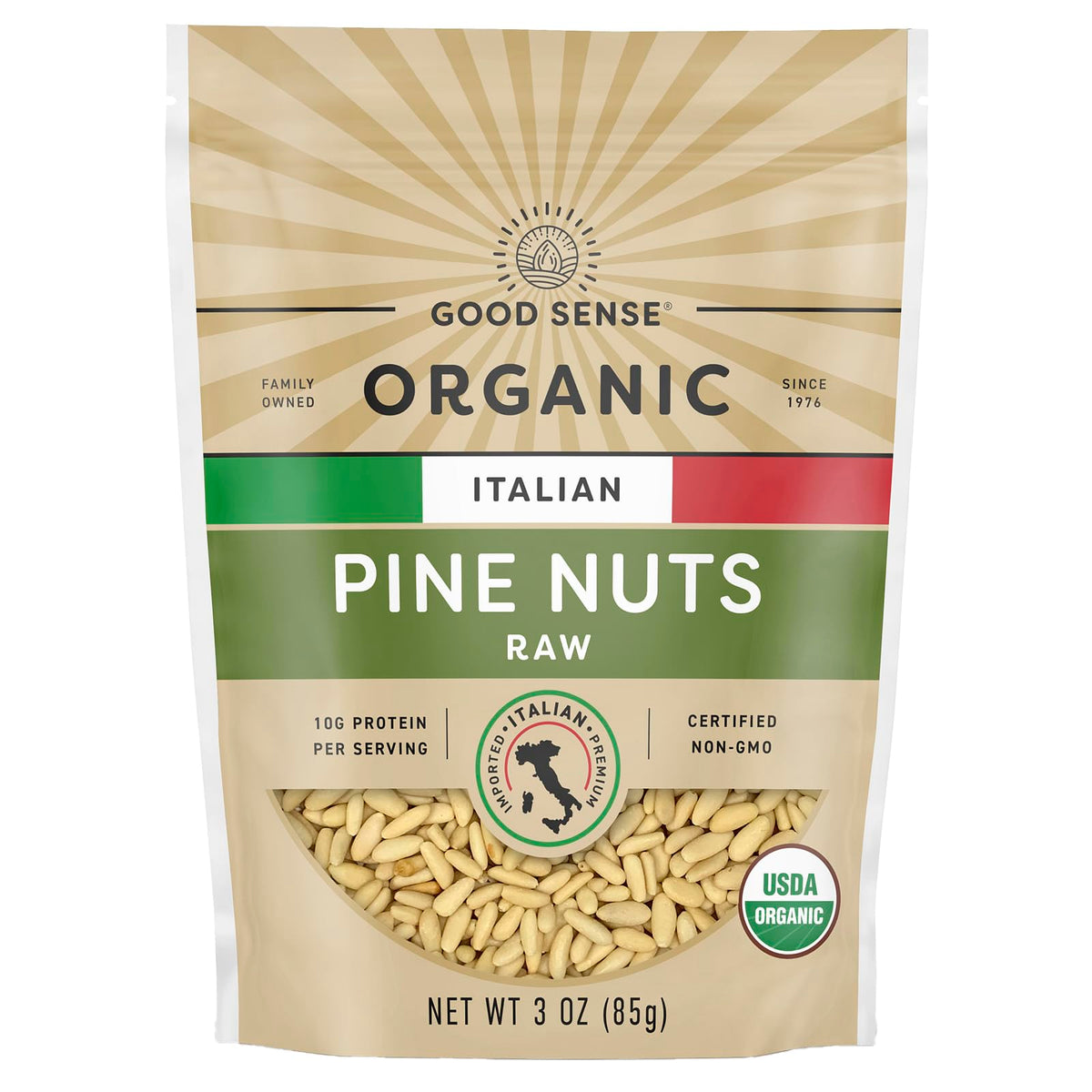Waymouth Farms Italian pine nuts in a bag, perfect for fresh pesto and salads.
