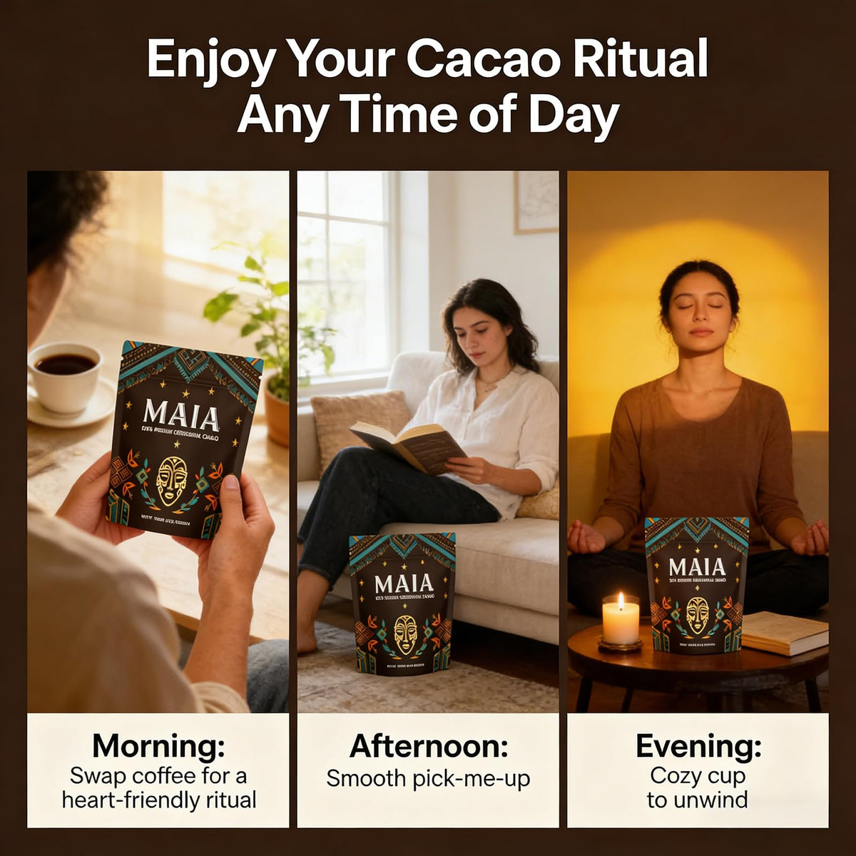Wdvpue Maia ceremonial cacao mug steaming evokes comforting warmth, ideal for mindful mornings.