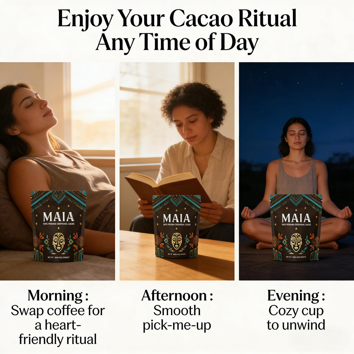 Wdvpue Maia ceremonial cacao natural-flavonoids closeup signals purity and natural richness.