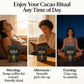 Wdvpue Maia ceremonial cacao natural-flavonoids closeup signals purity and natural richness.