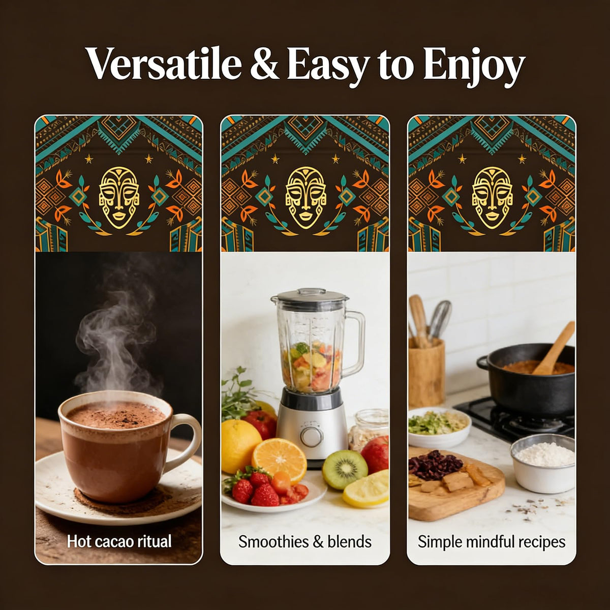 Wdvpue Maia ceremonial cacao theobromine highlight emphasizes gentle energizing potential.