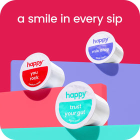 We Are Happy Happy Coffee Pod 100% Arabica beans offer balanced flavor.