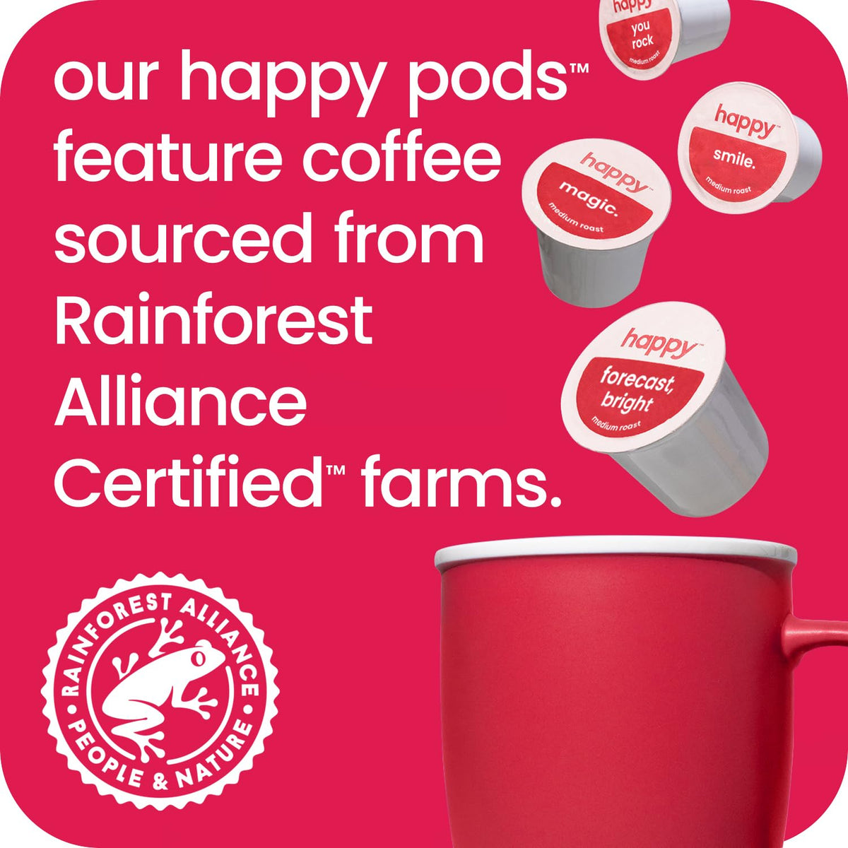 We Are Happy Happy Coffee Pod slow roast creates richer, smoother finish.