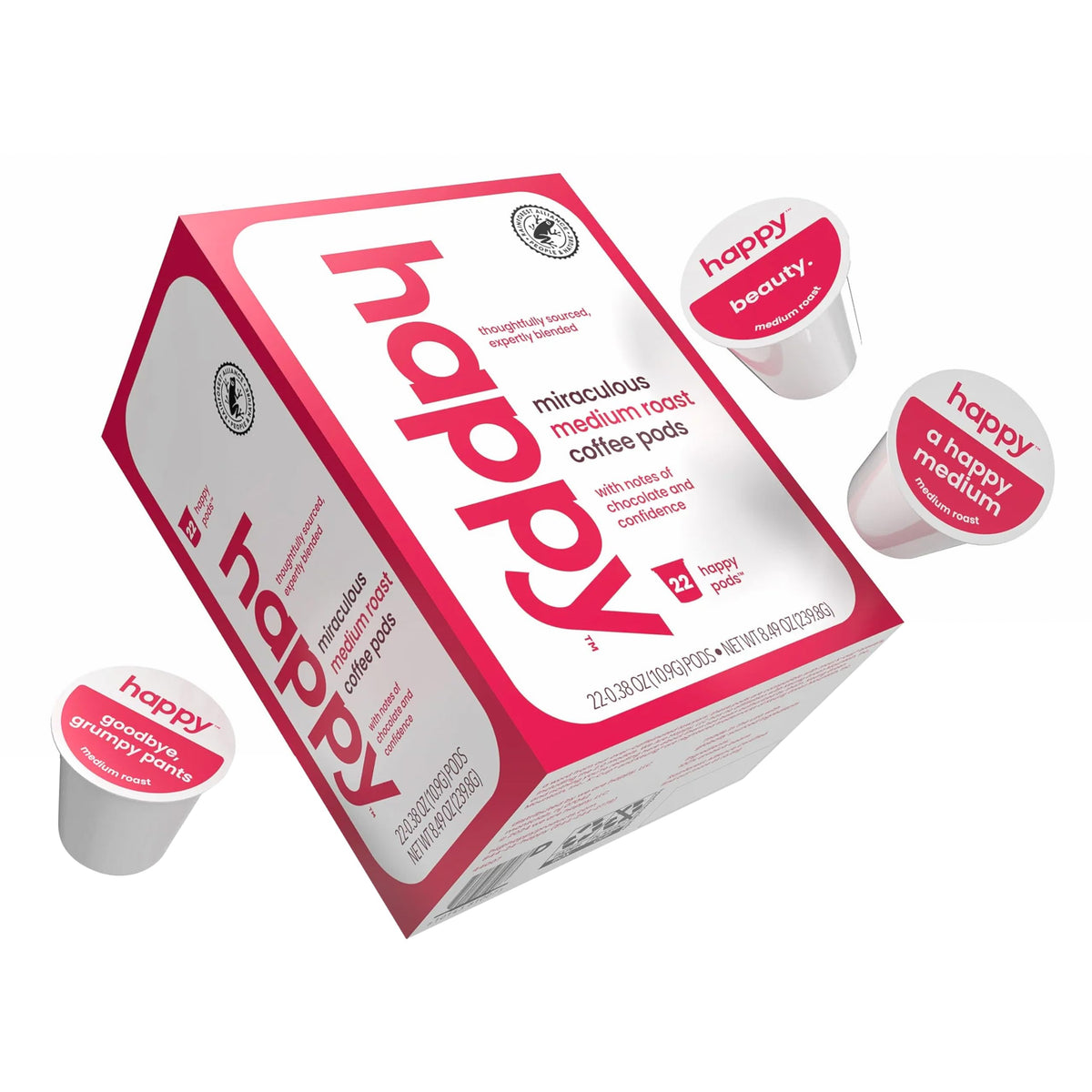 We Are Happy coffee pods pack shot for quick, convenient single-serve mornings.