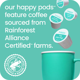 We Are Happy rainforest alliance certification logo on packaging