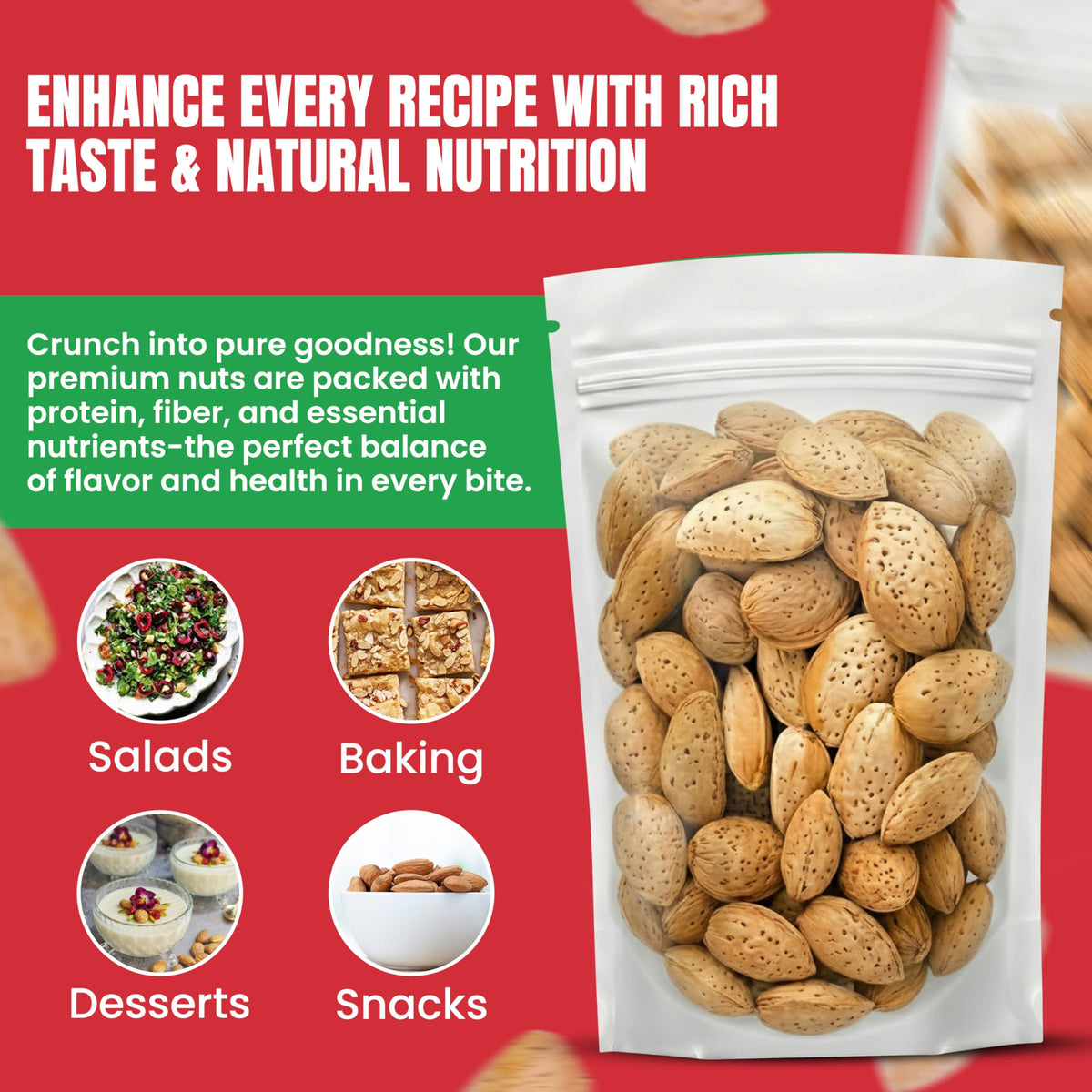 Almonds in shell poured into a bowl for easy snacking