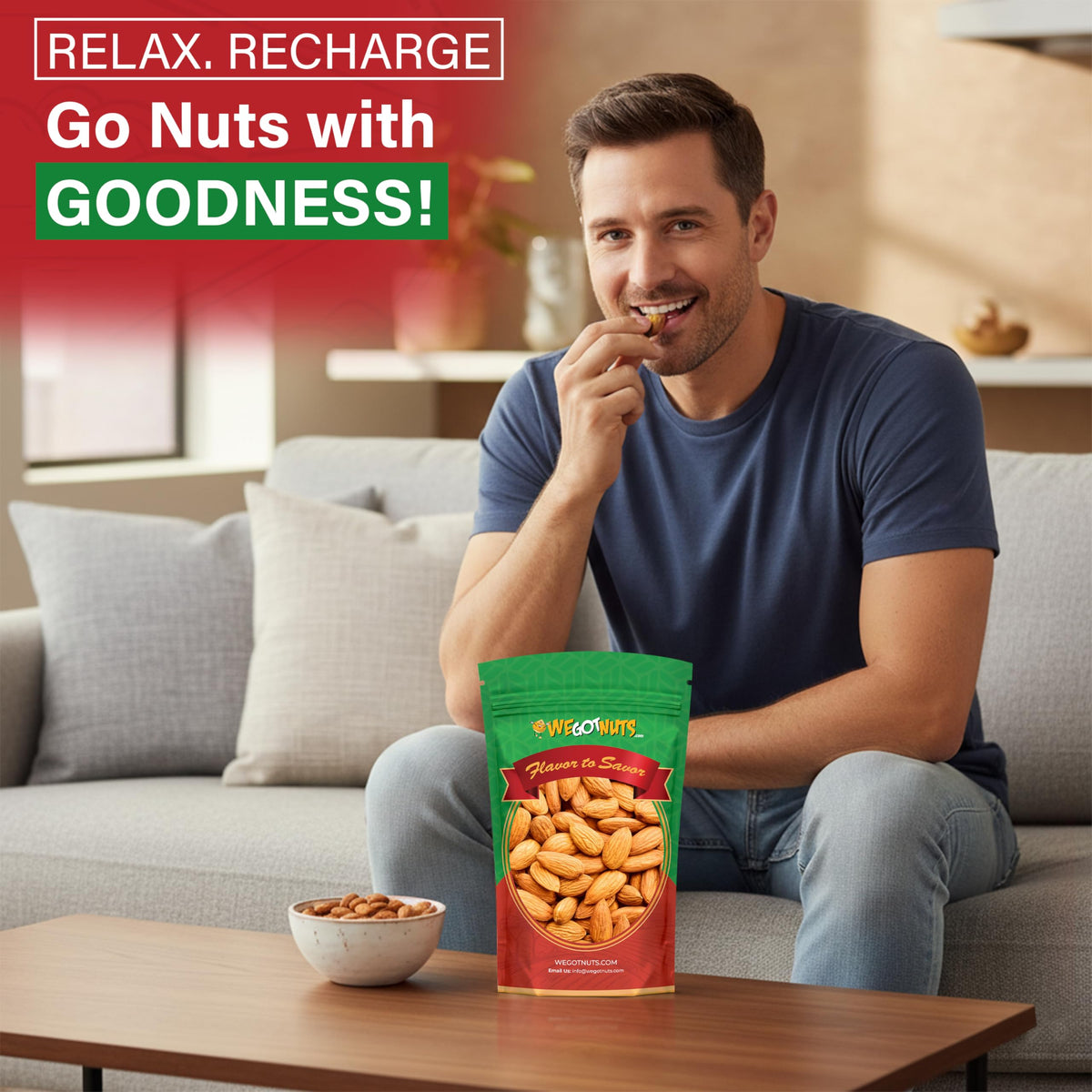 We Got Nuts almonds are rich in vitamin E and fiber
