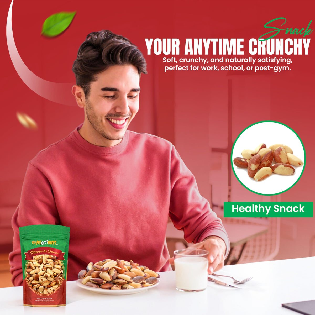 We Got Nuts Brazil Nuts resealable bag preserves freshness on the go.