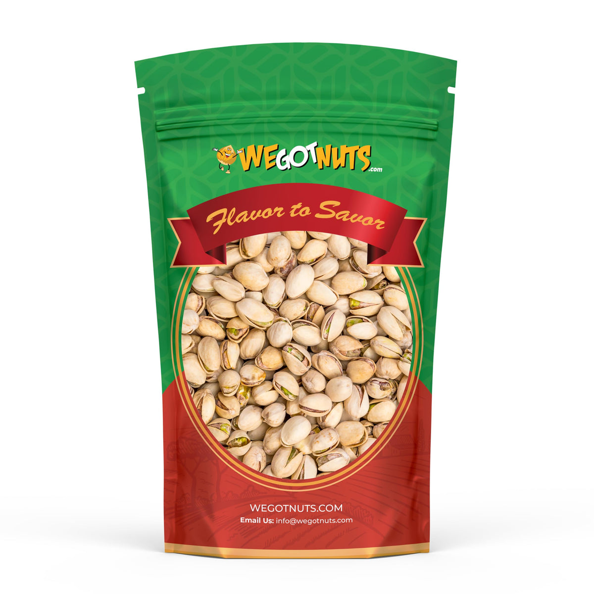 We Got Nuts California pistachios in-shell bag offering a crunchy, protein-rich snack.