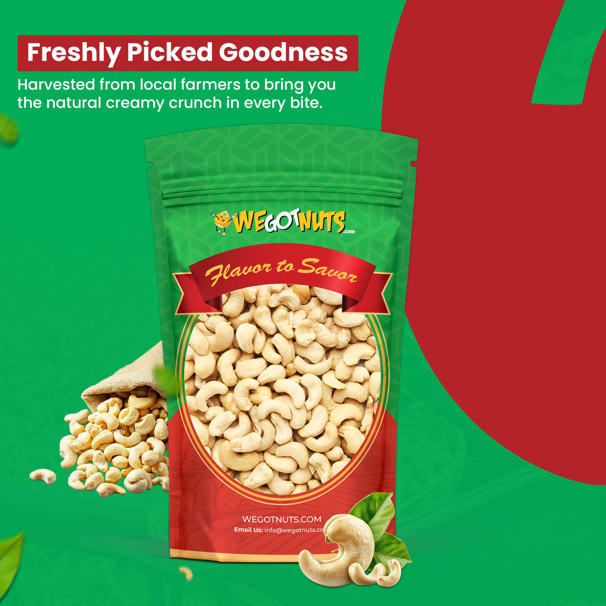 We Got Nuts resealable bag emphasizes freshness and easy storage.