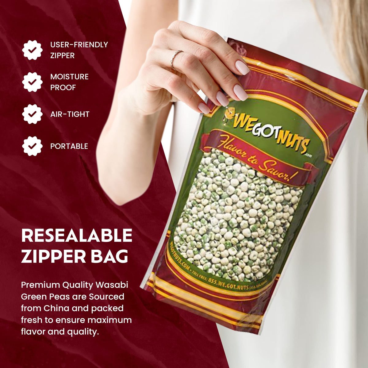 Ingredient panel highlighting natural dried peas and spices for Wasabi Peas