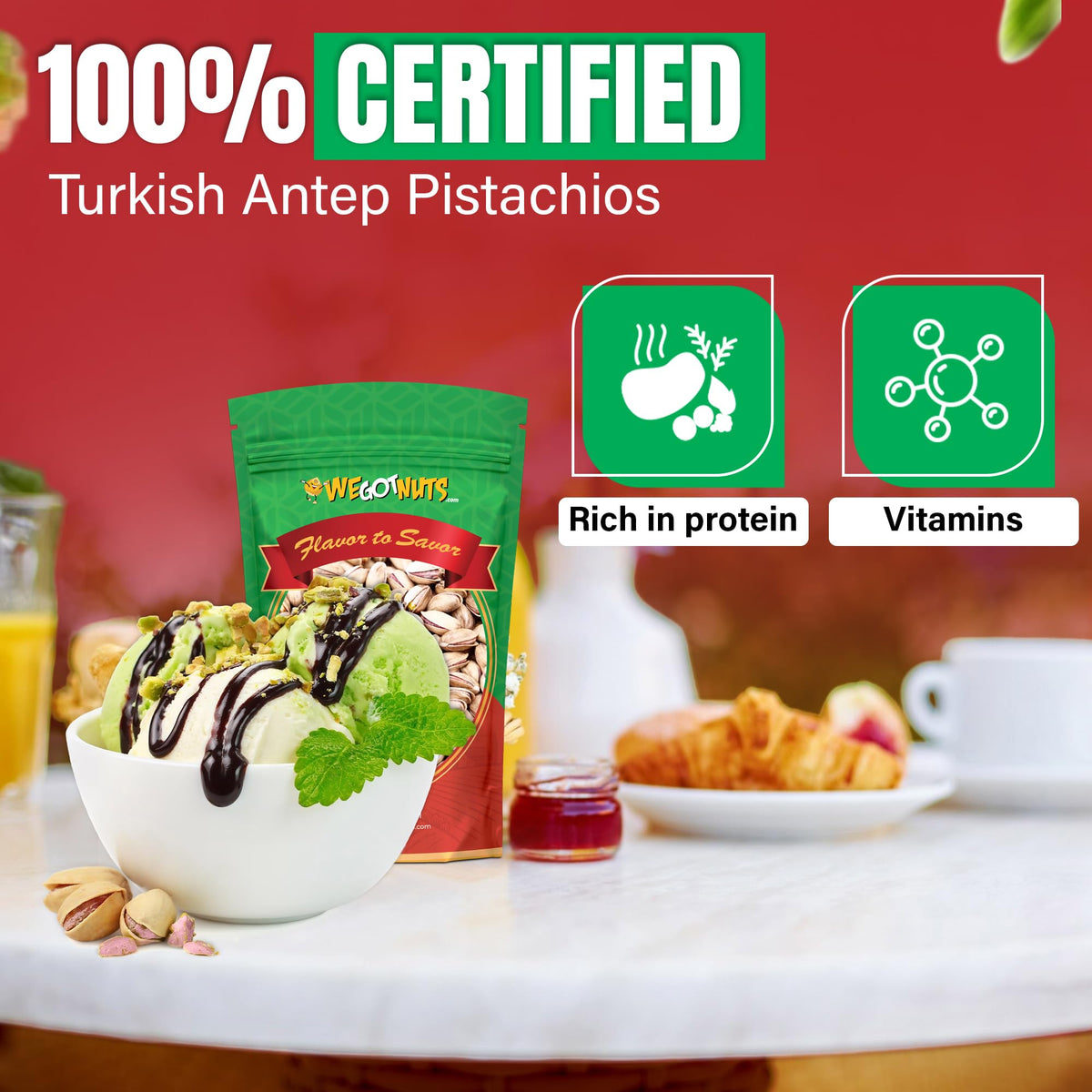 We Got Nuts kosher-certified pistachios ensure trusted, natural snacking.