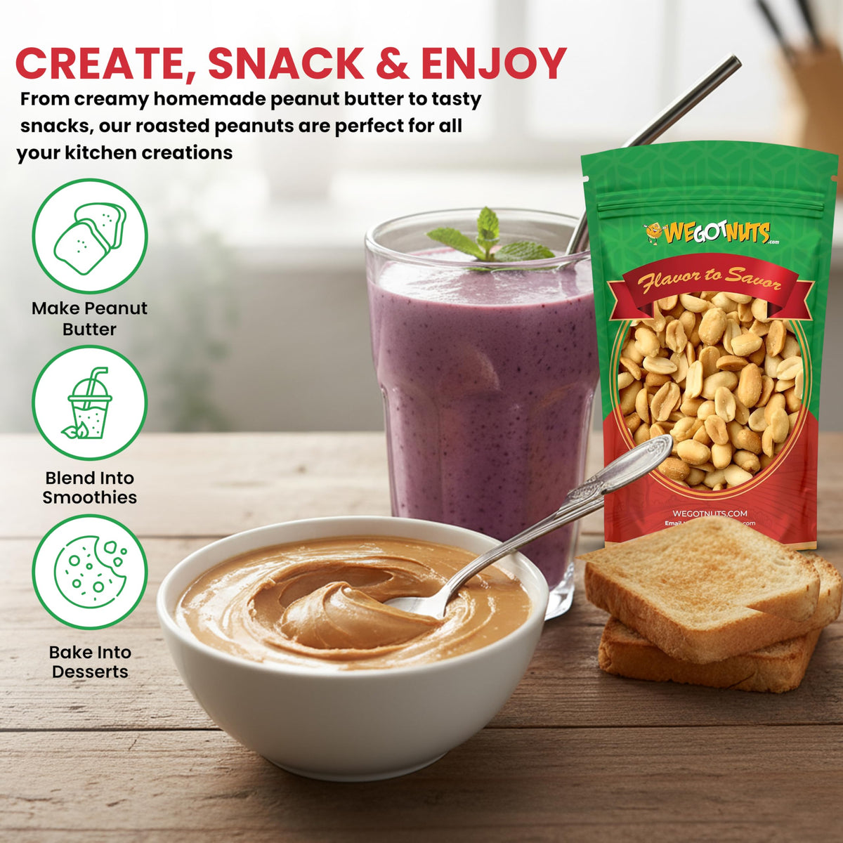We Got Nuts kosher quality peanuts for pure, additive-free snacking