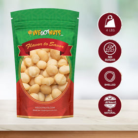We Got Nuts macadamia nuts closeup shells, crisp texture for snacking.