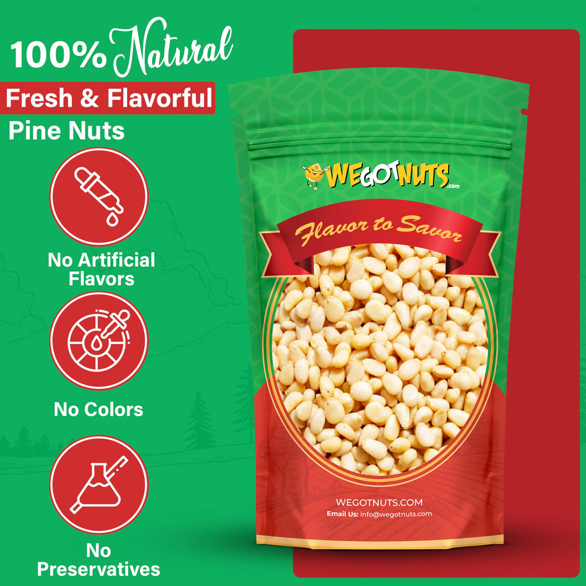 We Got Nuts pine nuts closeup highlighting creamy texture and natural flavor.