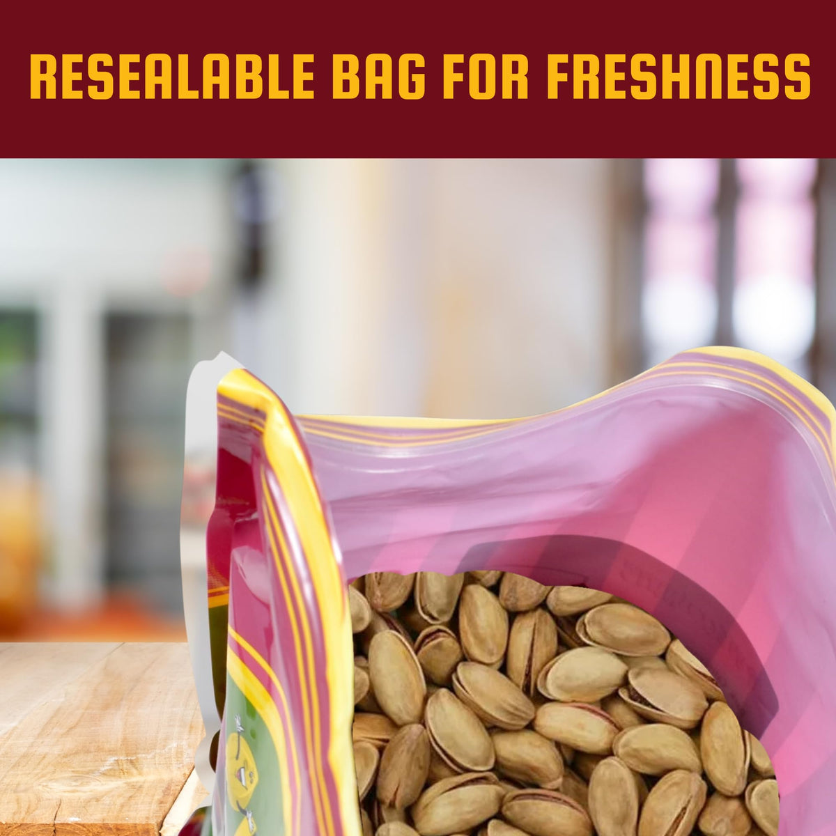 We Got Nuts Turkish Pistachios Antep in-shell close-up on a bowl suggests a premium snack.