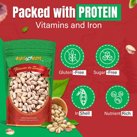 We Got Nuts pistachios in resealable bag keep freshness between snacking sessions.