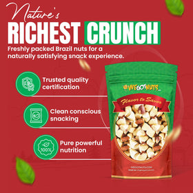 Close-up texture of We Got Nuts Brazil nuts halves, creamy bite for healthy snacking.