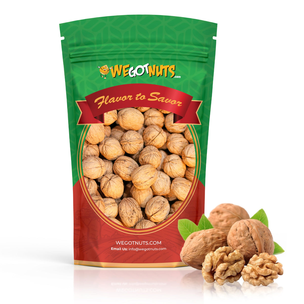 We Got Nuts raw California walnuts in shell front view for fresh snacking.