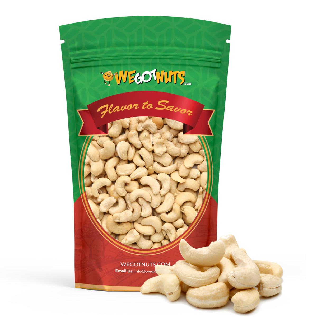 We Got Nuts raw cashews 5lb bag front for bulk pantry snacking.