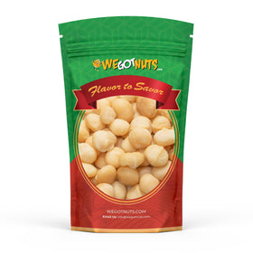 We Got Nuts Raw Deluxe Macadamia bag front—unsalted, kosher-certified premium snack.