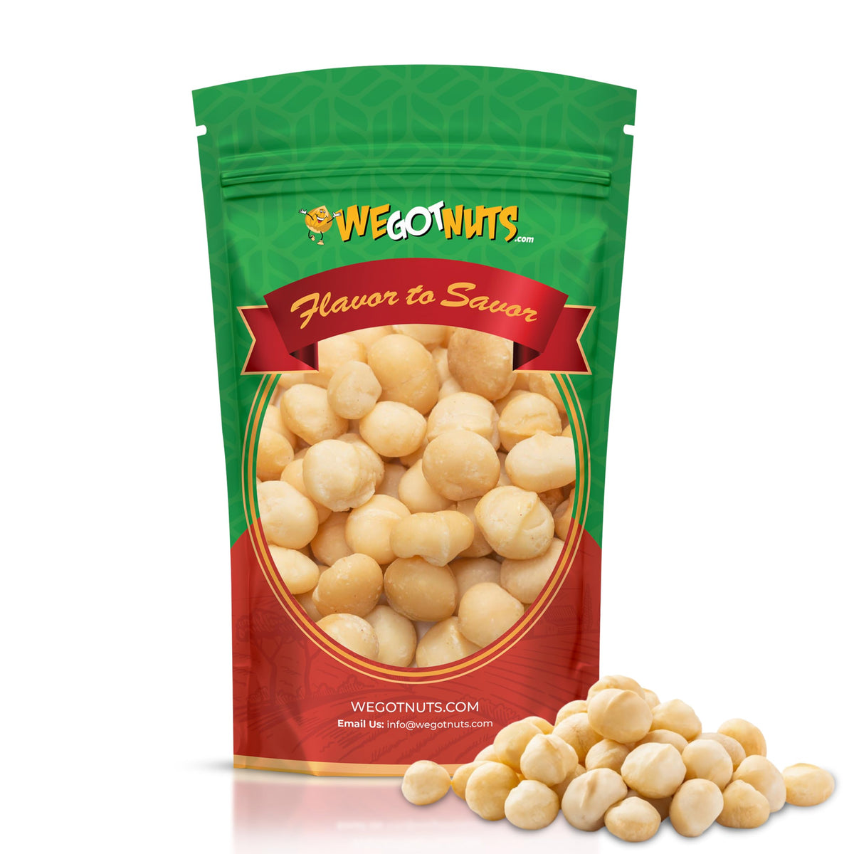 We Got Nuts Raw Deluxe Macadamia Nuts bulk pouch for fresh snacking