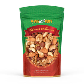We Got Nuts Raw Deluxe Mixed Nuts packaging preserves freshness for pantry or travel