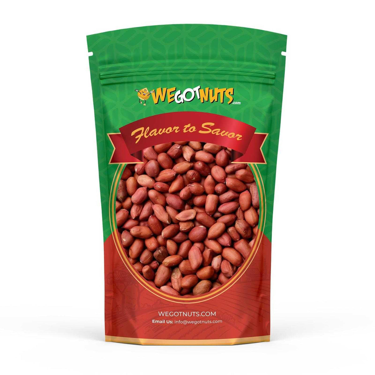 We Got Nuts raw red skin peanuts bag front, bulk USA-grown quality
