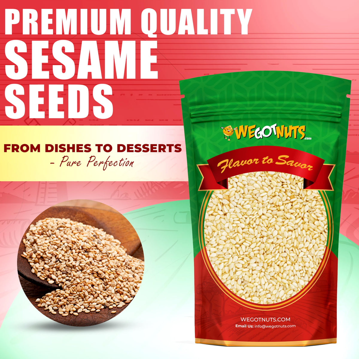 We Got Nuts sesame seeds sprinkled on salad for a crunchy topping.