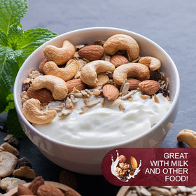 We Got Nuts Shelled Nuts assortment shows almonds, cashews, walnuts and pecans