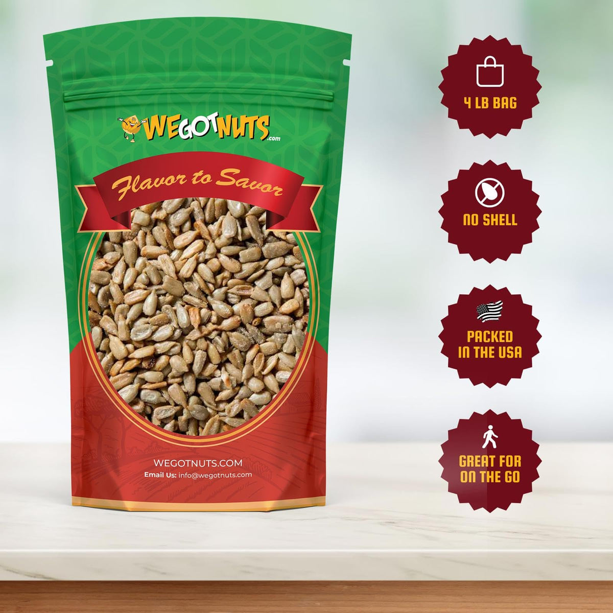 We Got Nuts roasted unsalted sunflower seeds in a bowl for quick snacking