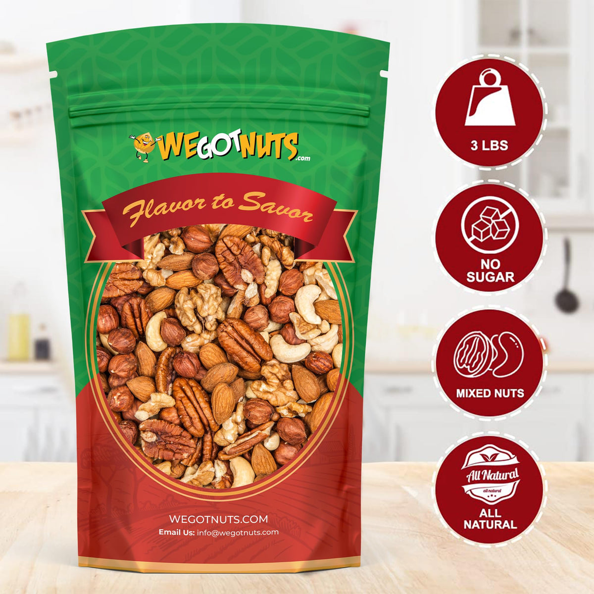 We Got Nuts Unsalted Mixed Nuts close-up highlights natural flavor and premium quality