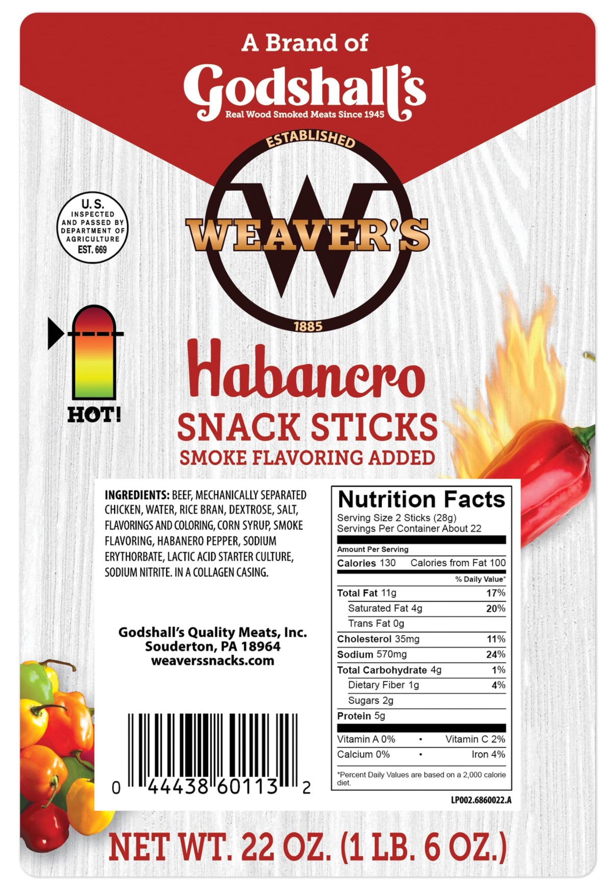 WEAVER'S Habanero Snack Sticks 7-inch bites for quick, satisfying snacks.
