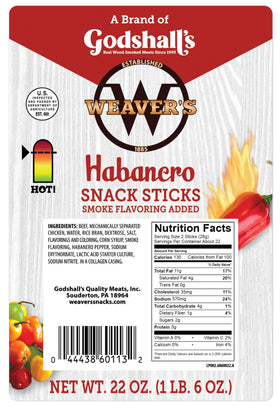 WEAVER'S Habanero Snack Sticks 7-inch bites for quick, satisfying snacks.