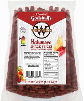 WEAVER'S Habanero Snack Sticks in a 22oz bag delivering bold heat and rich beef and chicken flavor.