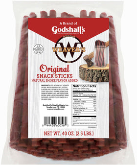 WEAVER'S Original Snack Sticks bag front showing 80 sticks per bag for easy snacking