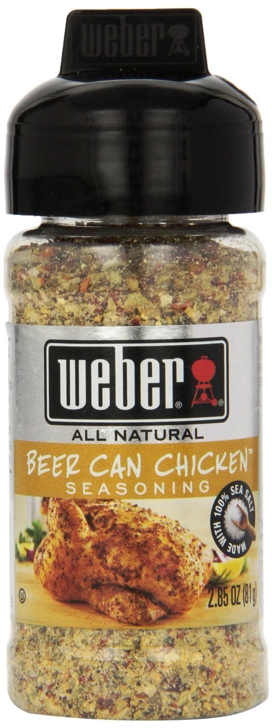 Weber Beer Can Chicken Seasoning 81g jar close-up showing the herb and spice blend