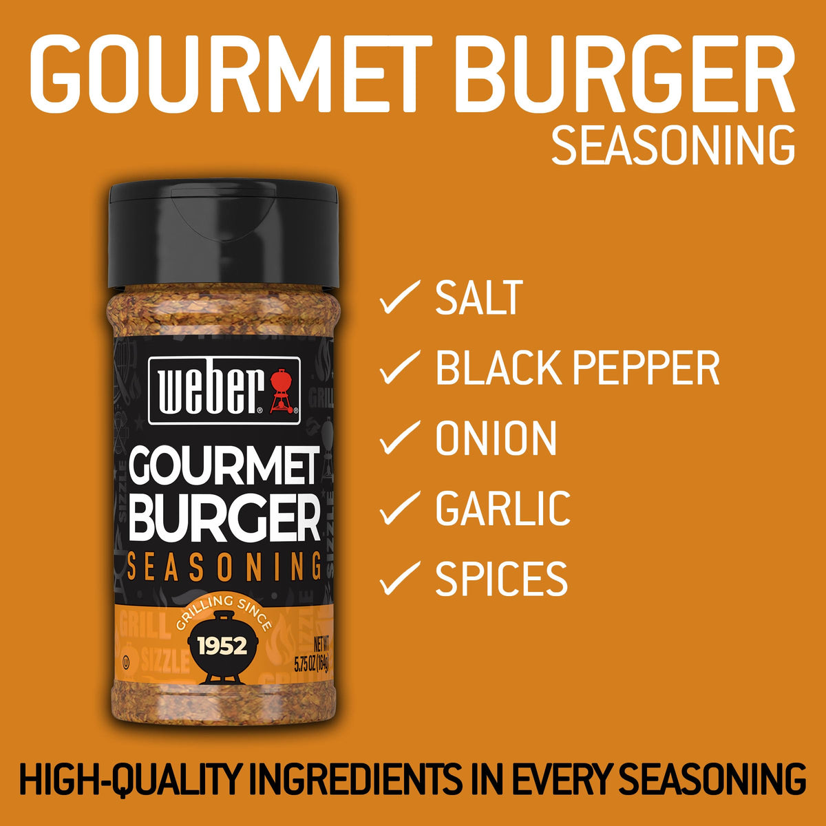 Weber Gourmet Burger Seasoning dust on patties adds aromatic depth